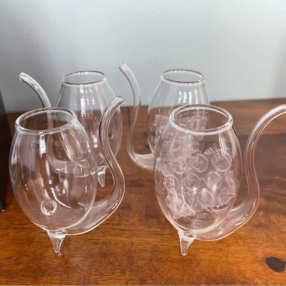 Fun wine glasses w straws! Porto Sippers set of 4 hand blown glass Oenophilia